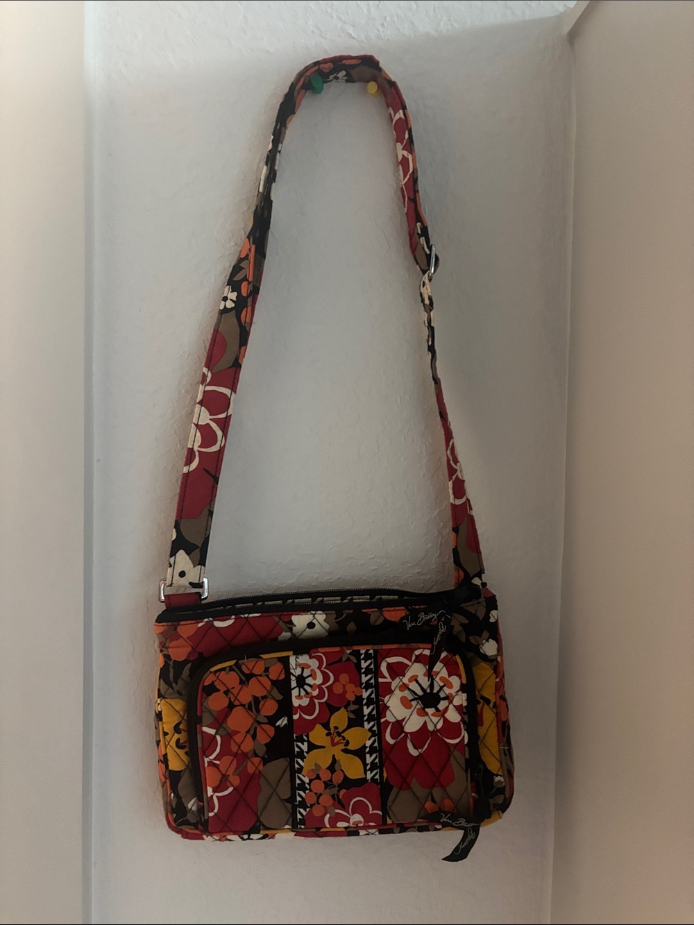 Vera Bradley Quilted Floral Crossbody Bag in Red & Brown